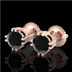 1.07 CTW Fancy Black Diamond Solitaire Art Deco Stud Earrings 18K Rose Gold - REF-85M5F - 37535