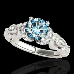 1.2 CTW SI Certified Fancy Blue Diamond Solitaire Antique Ring 10K White Gold - REF-161K8R - 34680