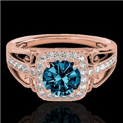 1.3 CTW SI Certified Fancy Blue Diamond Solitaire Halo Ring 10K Rose Gold - REF-165W6H - 33775