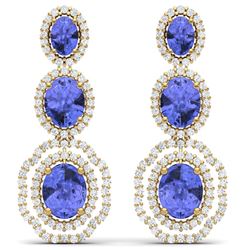 17.82 CTW Royalty Tanzanite & VS Diamond Earrings 18K Yellow Gold - REF-418Y2N - 39212