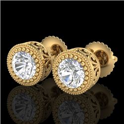 1.09 CTW VS/SI Diamond Solitaire Art Deco Stud Earrings 18K Yellow Gold - REF-180R2K - 36889