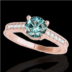 1.45 CTW SI Certified Blue Diamond Solitaire Antique Ring 10K Rose Gold - REF-200T2X - 34762