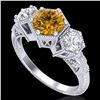 Image 1 : 1.66 CTW Intense Fancy Yellow Diamond Art Deco 3 Stone Ring 18K White Gold - REF-254M5F - 38057