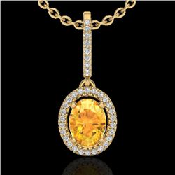 1.75 CTW Citrine & Micro Pave VS/SI Diamond Necklace Halo 18K Yellow Gold - REF-58M5F - 20657