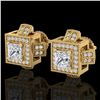 Image 1 : 1.73 CTW Princess VS/SI Diamond Micro Pave Stud Earrings 18K Yellow Gold - REF-254K5R - 37186