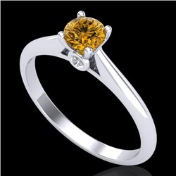 0.40 CTW Intense Fancy Yellow Diamond Engagement Art Deco Ring 18K White Gold - REF-80W2H - 38183