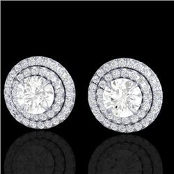 2 CTW Micro Pave VS/SI Diamond Certified Stud Earrings Double Halo 18K White Gold - REF-242T4X - 214
