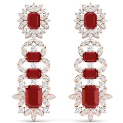 30.25 CTW Royalty Designer Ruby & VS Diamond Earrings 18K Rose Gold - REF-618M2F - 39409