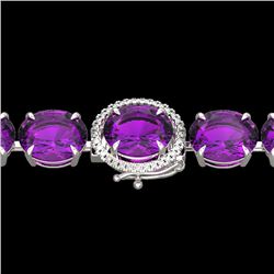 78 CTW Amethyst & Micro Pave VS/SI Diamond Halo Bracelet 14K White Gold - REF-256N8Y - 22249