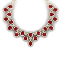 81 CTW Royalty Designer Ruby & VS Diamond Necklace 18K Yellow Gold - REF-1618N2Y - 38624