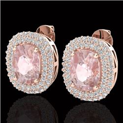 5.50 CTW Morganite & Micro Pave VS/SI Diamond Certified Halo Earrings 14K Rose Gold - REF-147H8W - 2