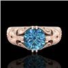 Image 2 : 1 CTW Intense Blue Diamond Solitaire Engagement Art Deco Ring 18K Rose Gold - REF-190M9F - 37531
