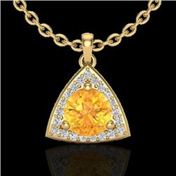 1.50 CTW Citrine & Micro Pave Halo VS/SI Diamond Necklace 18K Yellow Gold - REF-41M6F - 20522