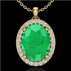 2.75 CTW Emerald & Micro VS/SI Diamond Halo Solitaire Necklace 18K Yellow Gold - REF-60H2W - 20588