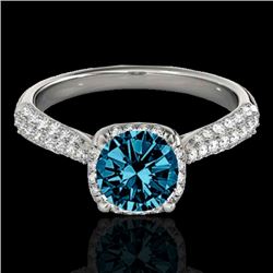 1.5 CTW SI Certified Fancy Blue Diamond Solitaire Halo Ring 10K White Gold - REF-177X6T - 33263