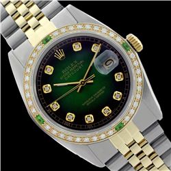 Rolex Ladies Two Tone 14K Gold/SS, Diam Dial & Diam/Emerald Bezel, Saph Crystal - REF-368X7A