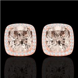 6 CTW Morganite & Micro Pave VS/SI Diamond Halo Earrings 14K Rose Gold - REF-106N2Y - 22807