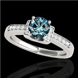 1.11 CTW SI Certified Fancy Blue Diamond Solitaire Ring Two Tone 10K White Gold - REF-156W4H - 34833