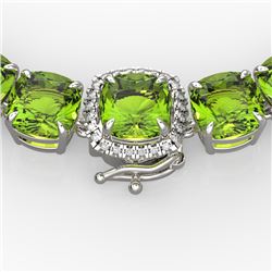 100 CTW Peridot & VS/SI Diamond Pave Necklace 14K White Gold - REF-528X9T - 23354