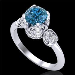 1.75 CTW Fancy Intense Blue Diamond Solitaire Art Deco Ring 18K White Gold - REF-236T4X - 37404