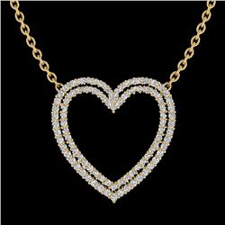 2 CTW VS/SI Diamond Double Heart Halo Designer Necklace 14K Yellow Gold - REF-134X8T - 20482