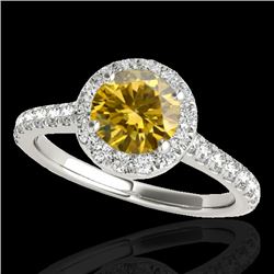 1.4 CTW Certified Si Fancy Intense Yellow Diamond Solitaire Halo Ring 10K White Gold - REF-160T2X - 