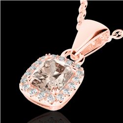 1.25 CTW Morganite & Micro Pave VS/SI Diamond Certified Halo Necklace 10K Rose Gold - REF-36M4F - 22