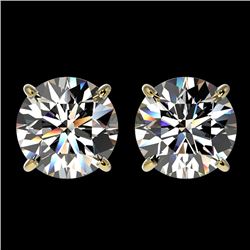 3 CTW Certified H-SI/I Quality Diamond Solitaire Stud Earrings 10K Yellow Gold - REF-623W3H - 33122