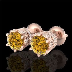 2.04 CTW Intense Fancy Yellow Diamond Art Deco Stud Earrings 18K Rose Gold - REF-209W3H - 38100