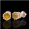 Image 2 : 2.04 CTW Intense Fancy Yellow Diamond Art Deco Stud Earrings 18K Rose Gold - REF-209W3H - 38100