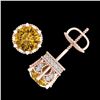 Image 4 : 2.04 CTW Intense Fancy Yellow Diamond Art Deco Stud Earrings 18K Rose Gold - REF-209W3H - 38100