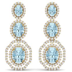 17.96 CTW Royalty Sky Topaz & VS Diamond Earrings 18K Yellow Gold - REF-290H9W - 39215