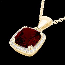 3 CTW Garnet & Micro VS/SI Diamond Pave Halo Solitaire Necklace 18K Yellow Gold - REF-48F5M - 22825