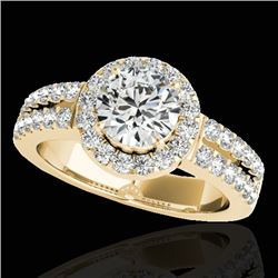 1.5 CTW H-SI/I Certified Diamond Solitaire Halo Ring 10K Yellow Gold - REF-180K2R - 33991