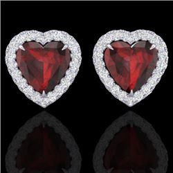 2.22 CTW Garnet & Micro Pave VS/SI Diamond Earrings Heart Halo 14K White Gold - REF-43F6M - 21205