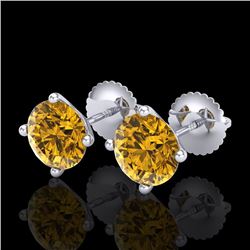 2.5 CTW Intense Fancy Yellow Diamond Art Deco Stud Earrings 18K White Gold - REF-354H5W - 38253