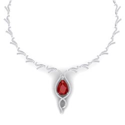 23.43 CTW Royalty Ruby & VS Diamond Necklace 18K White Gold - REF-890F9M - 39498