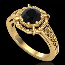 1 CTW Fancy Black Diamond Solitaire Engagement Art Deco Ring 18K Yellow Gold - REF-100X2T - 37445