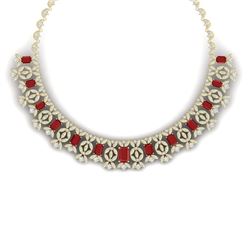 50.44 CTW Royalty Ruby & VS Diamond Necklace 18K Yellow Gold - REF-1709Y3N - 39380