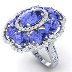 15.24 CTW Royalty Tanzanite & VS Diamond Ring 18K White Gold - REF-327W3H - 39192