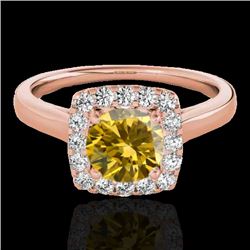1.37 CTW Certified Si Fancy Intense Yellow Diamond Solitaire Halo Ring 10K Rose Gold - REF-167R3K - 