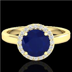 2 CTW Sapphire & Halo VS/SI Diamond Micro Pave Ring Solitaire 18K Yellow Gold - REF-58N2Y - 21644