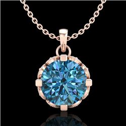 1.5 CTW Fancy Intense Blue Diamond Solitaire Art Deco Necklace 18K Rose Gold - REF-172H8W - 37384