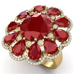 20.63 CTW Royalty Designer Ruby & VS Diamond Ring 18K Yellow Gold - REF-327W3H - 39143