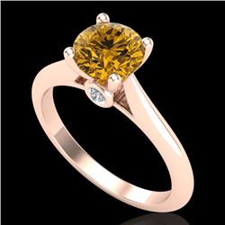 1.36 CTW Intense Fancy Yellow Diamond Engagement Art Deco Ring 18K Rose Gold - REF-227K3R - 38212