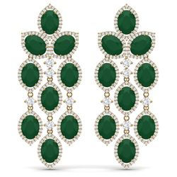 35.15 CTW Royalty Emerald & VS Diamond Earrings 18K Yellow Gold - REF-590T9X - 38924