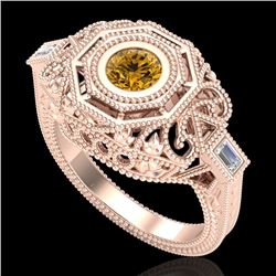 0.75 CTW Intense Fancy Yellow Diamond Engagement Art Deco Ring 18K Rose Gold - REF-172T8X - 37820