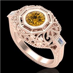 1.13 CTW Intense Fancy Yellow Diamond Engagement Art Deco Ring 18K Rose Gold - REF-240R2K - 37827