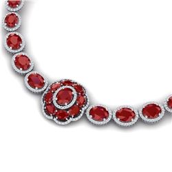 79.27 CTW Royalty Ruby & VS Diamond Necklace 18K White Gold - REF-1309F3M - 39222