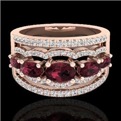 2.25 CTW Garnet & Micro Pave VS/SI Diamond Certified Designer Ring 10K Rose Gold - REF-69W3H - 21037